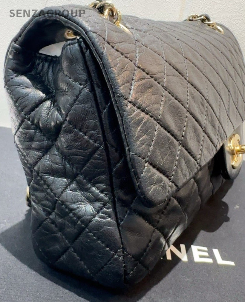 Chanel Classic Flap MM Lambkin Heart Chain Shoulder Bag Black Gold Women