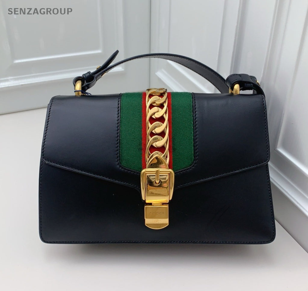 GUCCI Sylvie MM 2WAY Shoulder bag Black Gold Women Classic