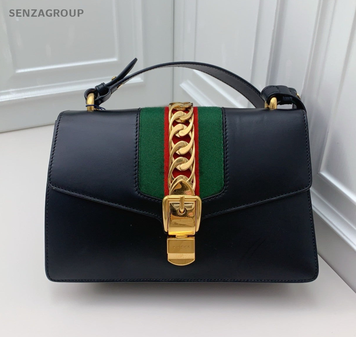 GUCCI Sylvie MM 2WAY Shoulder bag Black Gold Women Classic