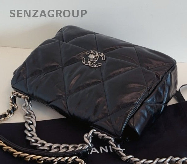 Chanel 19Bag MM Chain Top Handle Bag Crossbody Black Silver Women Classic