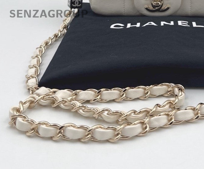 Chanel Lambskin Mini Chain Shoulder Bag Crossbody White Gold Women Classic