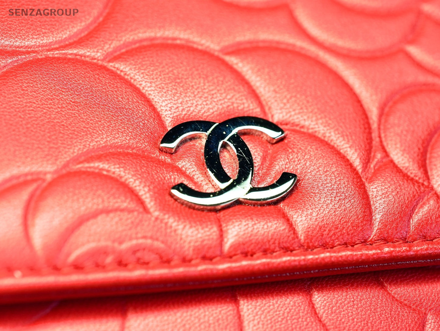 CHANEL Camellia Red wallet WOC Shoulder bag Crossbody Lambskin