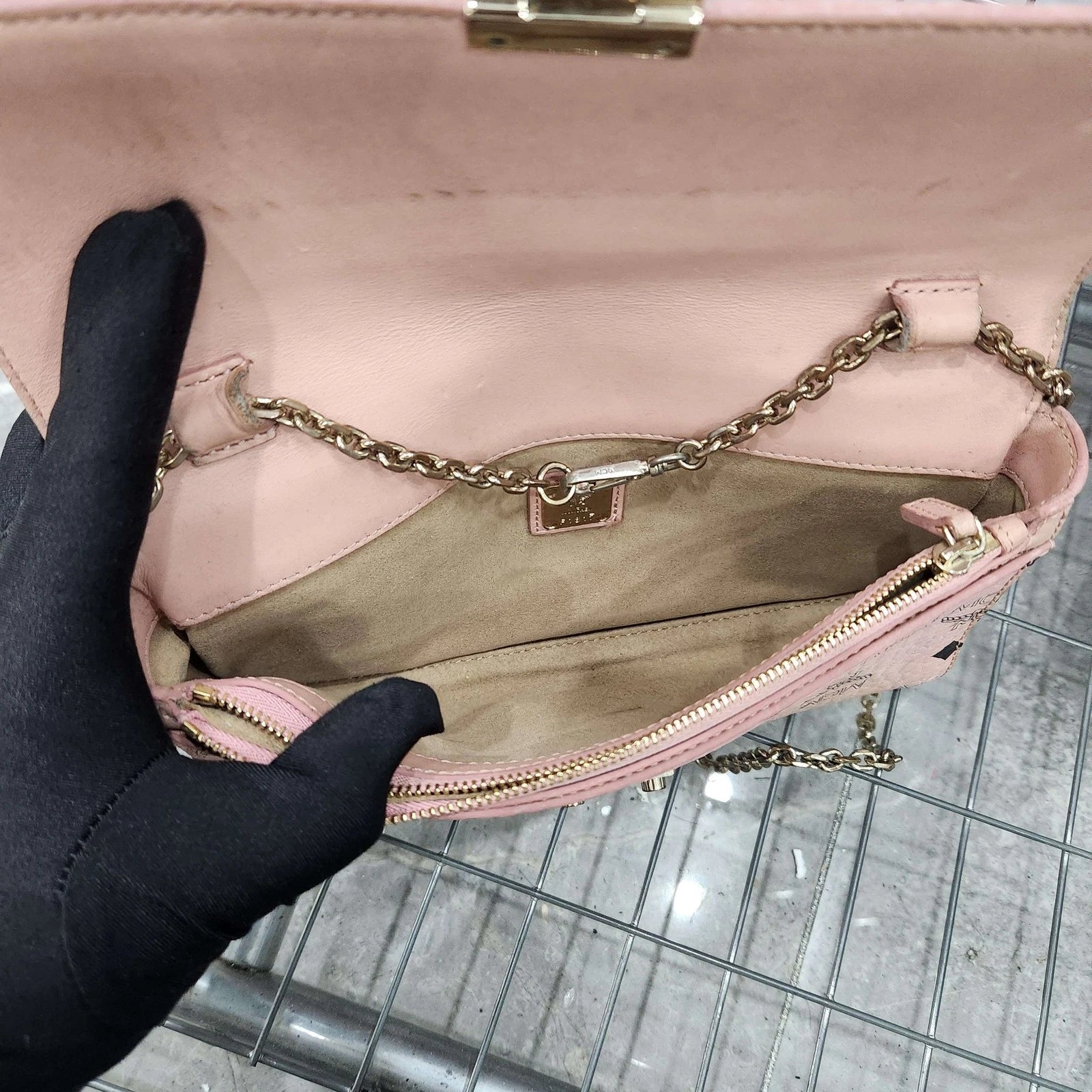 MCM Pink Monogram Chain Shoulder Crossbody For Women