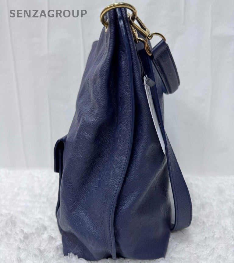 Louis Vuitton Monogram Hobo Shoulder Bag Blue Gold Women Classic