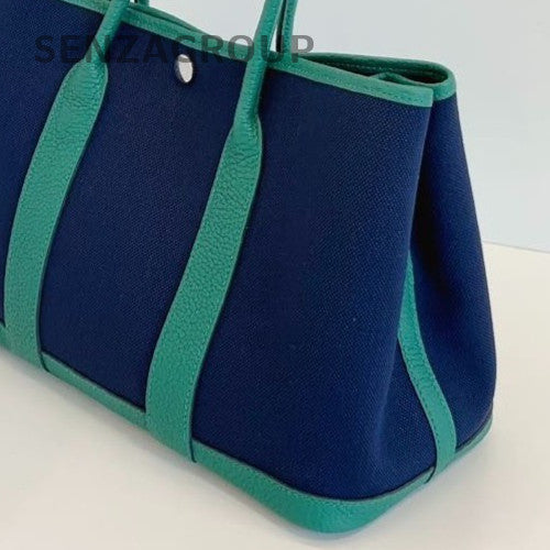 Hermes Garden Party30 Top Handle Bag Green Blue Silver Used Women Classic