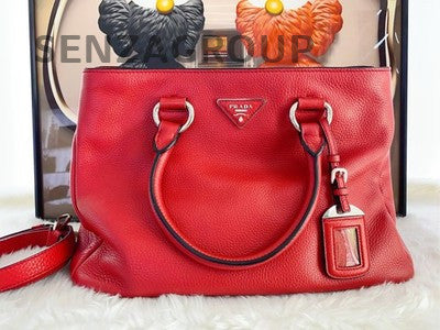 Prada Red Leather Handbag Shoulder Bag for Women