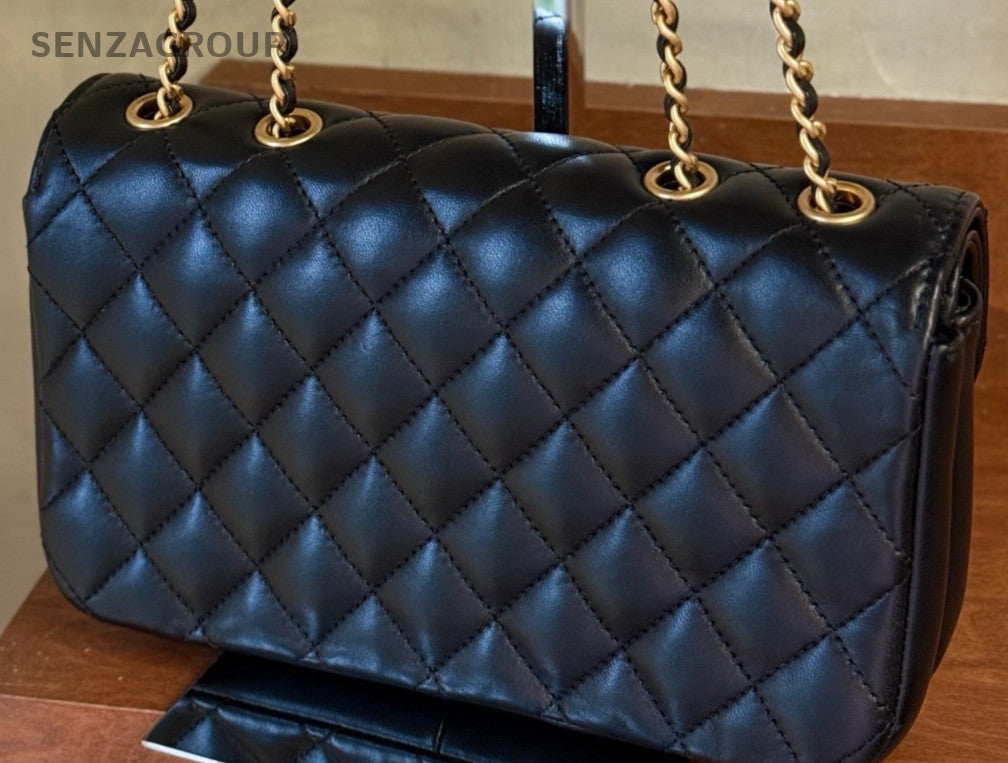 Chanel Egypt Series Classic Flap Chain Shoulder Bag Black Gold Used Women