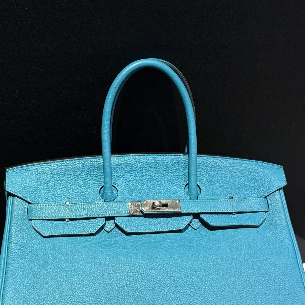 Hermes Birkin35 Togo Leather Tote Blue Handbag Silver Hardware