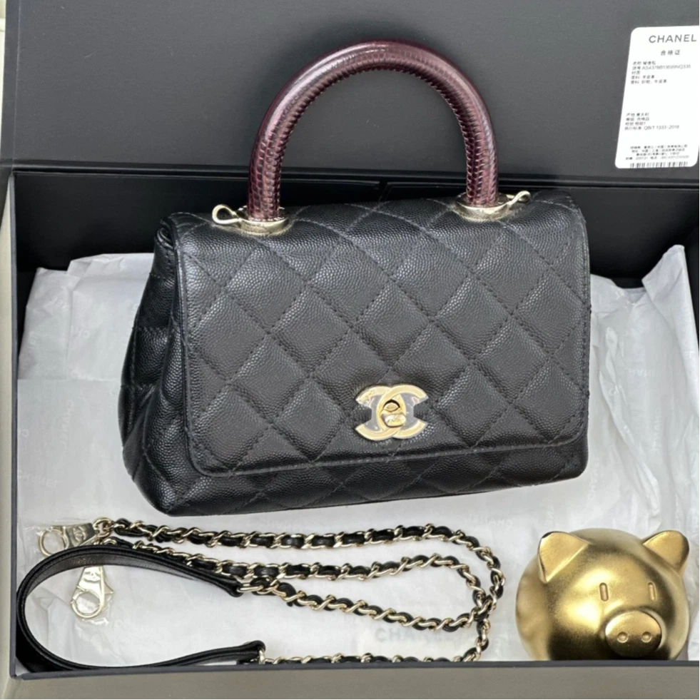 Chanel Coco Handle Mini Calfskin Chain Top Handle Shoulder Bag Black Women S
