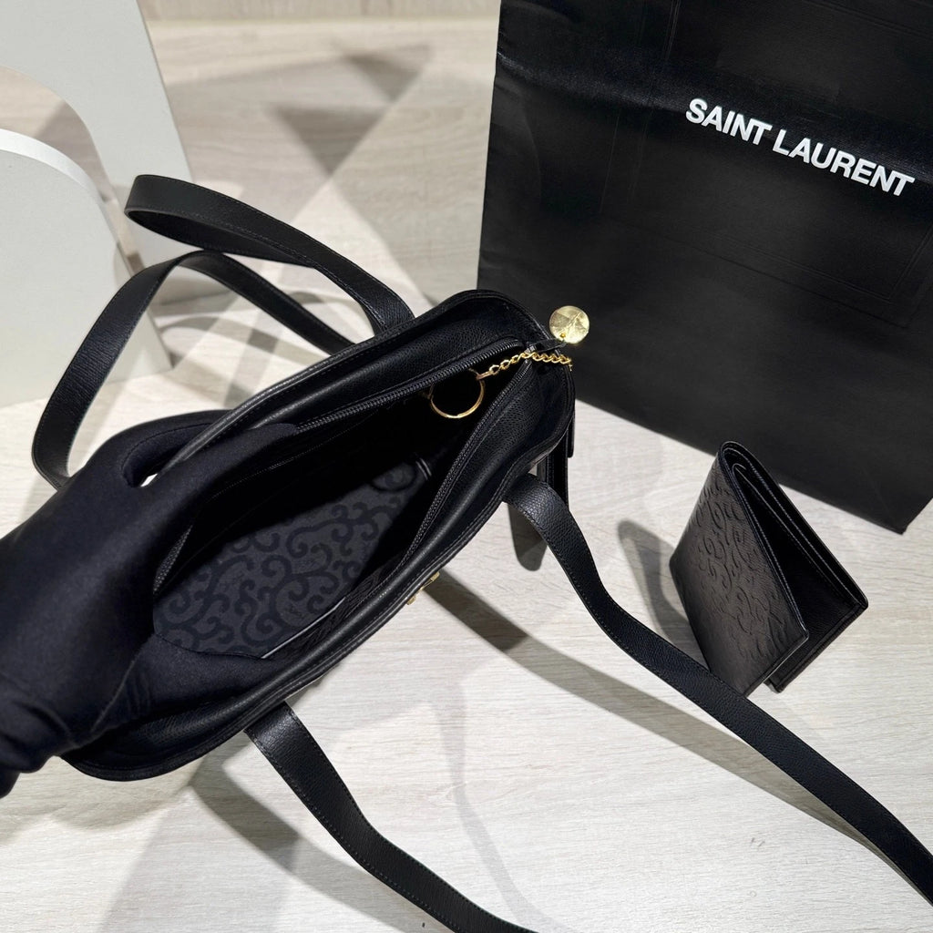 YSL Black Quilted Leather Shoulder Shell Bag For Women