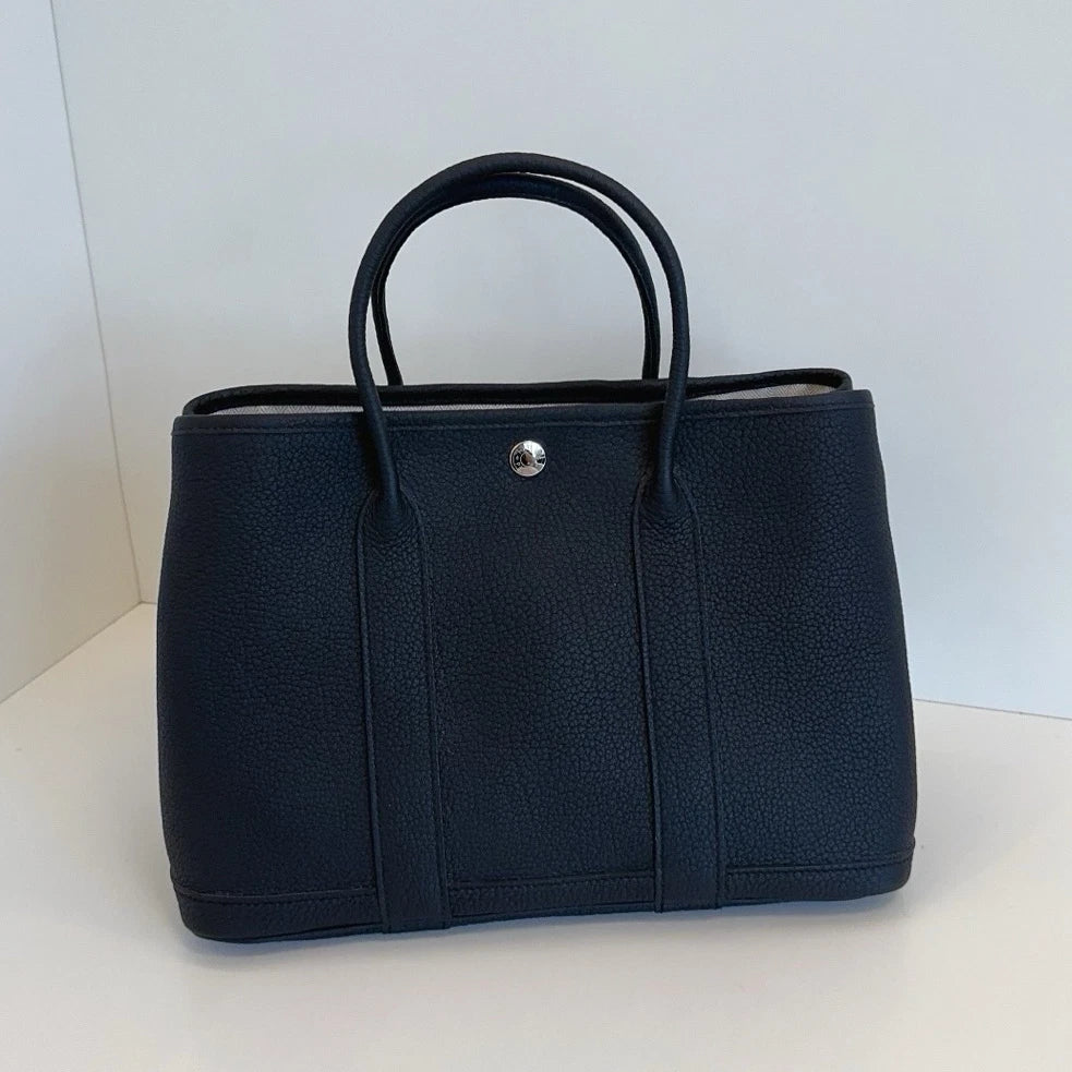 Excellent Hermes Garden Party30 Calfskin Black Tote Handbag Silver Hardware