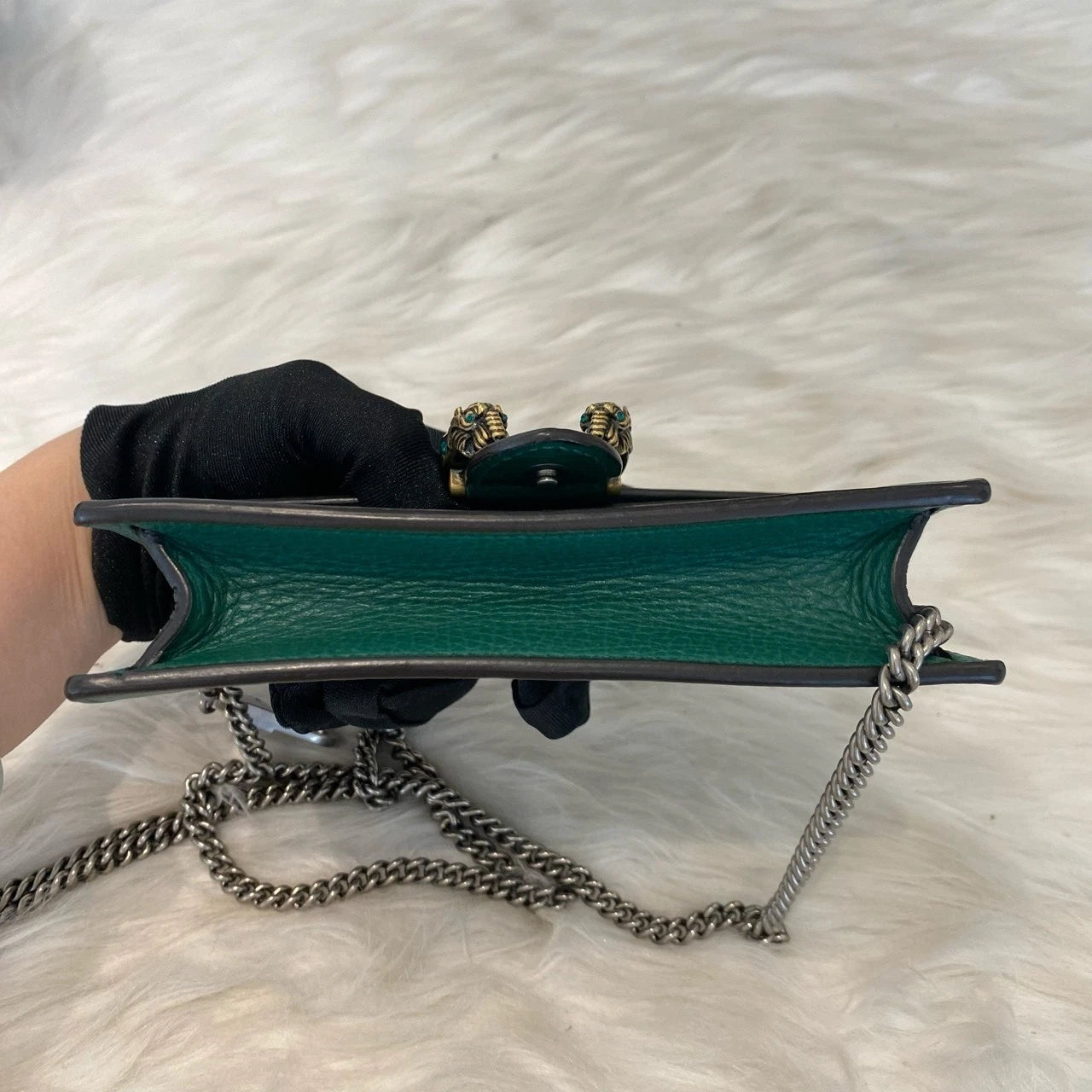Gucci Dionysus Mini Chain Shoulder Bag Green Silver Classic Women
