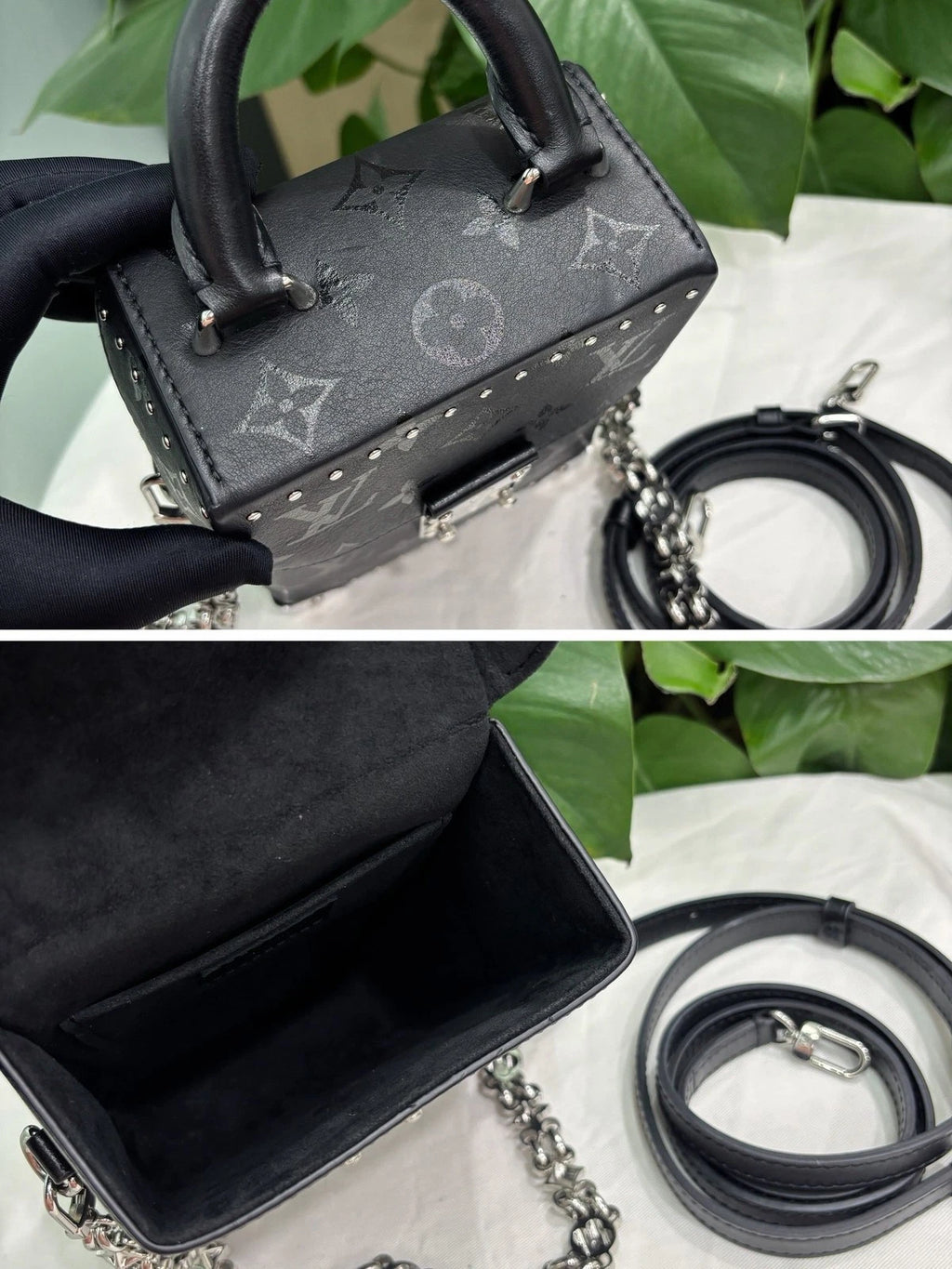 Louis Vuitton Camera Box Chain Shoulder Bag Crossbody Black Silver Women