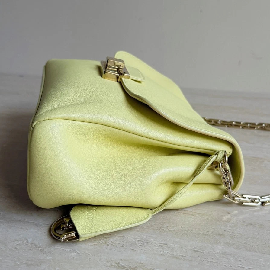 Authentic Christian Dior Diorling Chain Yellow Shoulder Bag in Gold Hardware