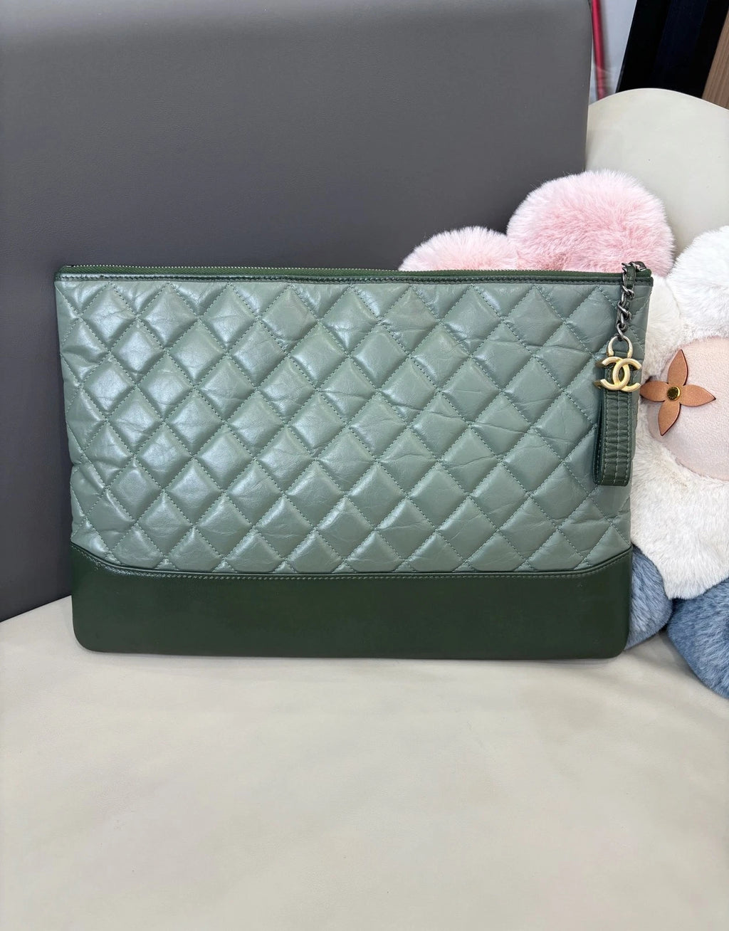 Chanel Cuba Diamond Clutch Green Gold Used Women Classic