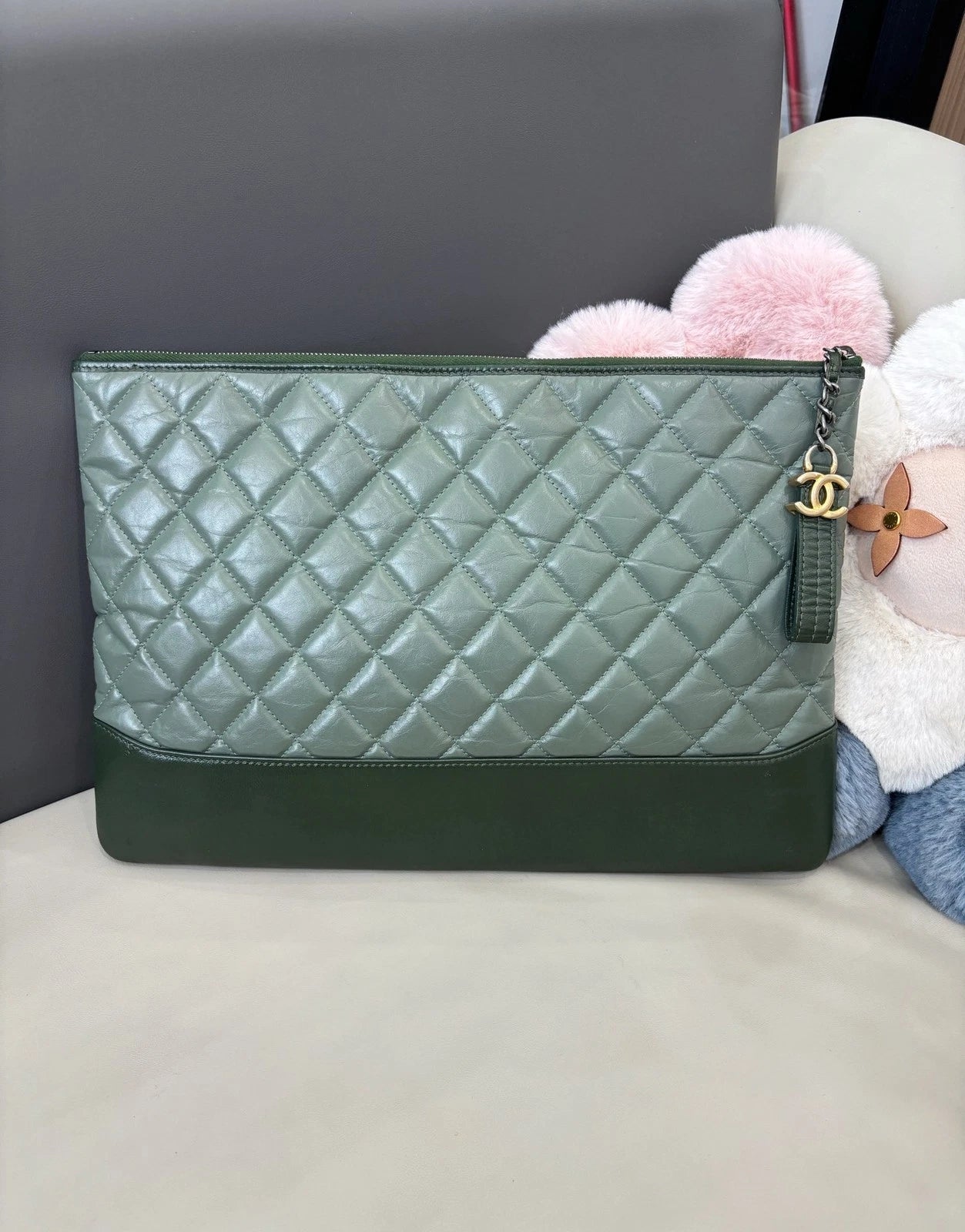Chanel Cuba Diamond Clutch Green Gold Used Women Classic