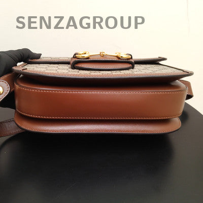 Gucci GG Supreme Saddle Bag Medium Brown Gold Buckle Classic Women's