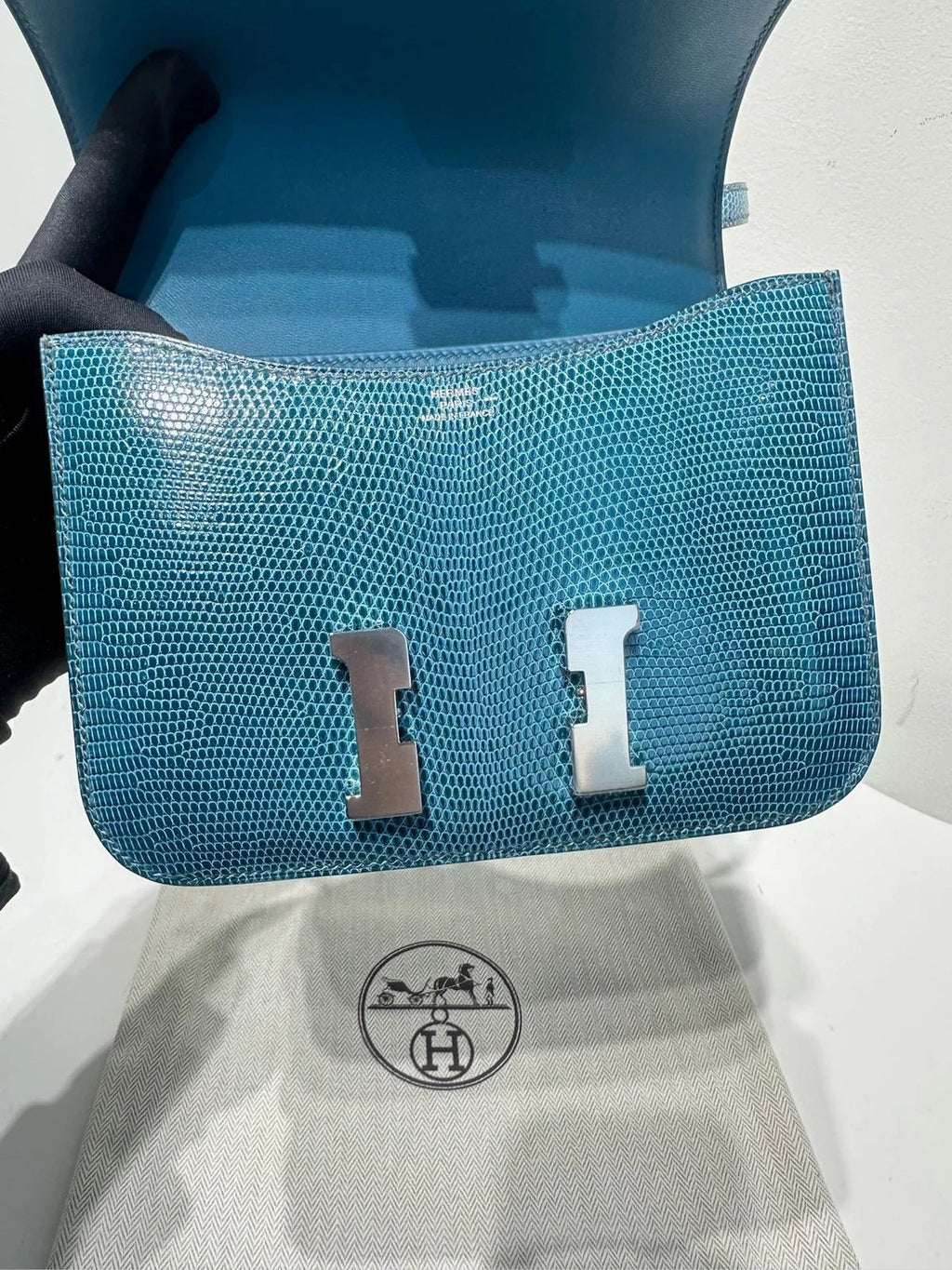 Hermes Constance 19 Blue Lizard Leather Shoulder Bag For Women