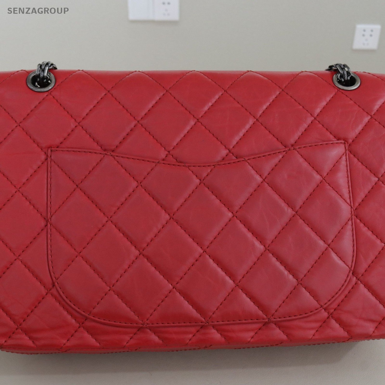 CHANEL 2.55 GM Diamond Pattern Calfskin Chain Shoulder bag Red Silver Women