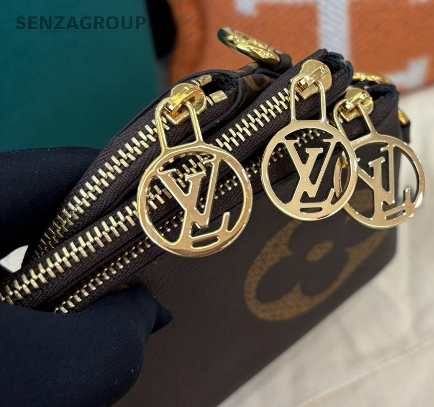 Louis Vuitton Monogram Trio Clutch Brown Gold Women Classic