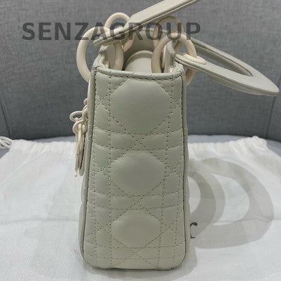 Dior Lady Dior Cannage Grey White Hardware Handbag Classic Women