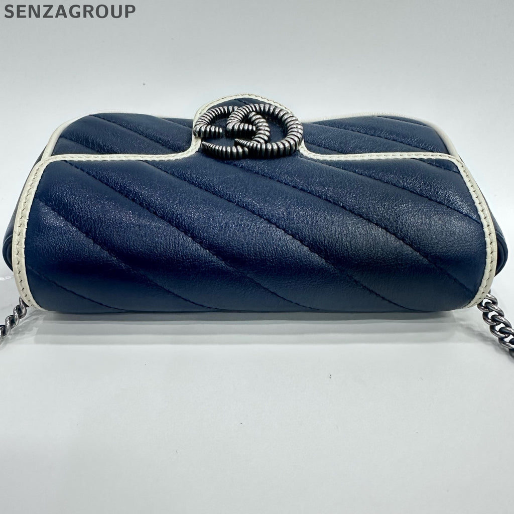 Gucci Marmont Mini Bag Blue White Chain Shoulder Crossbody Classic Women
