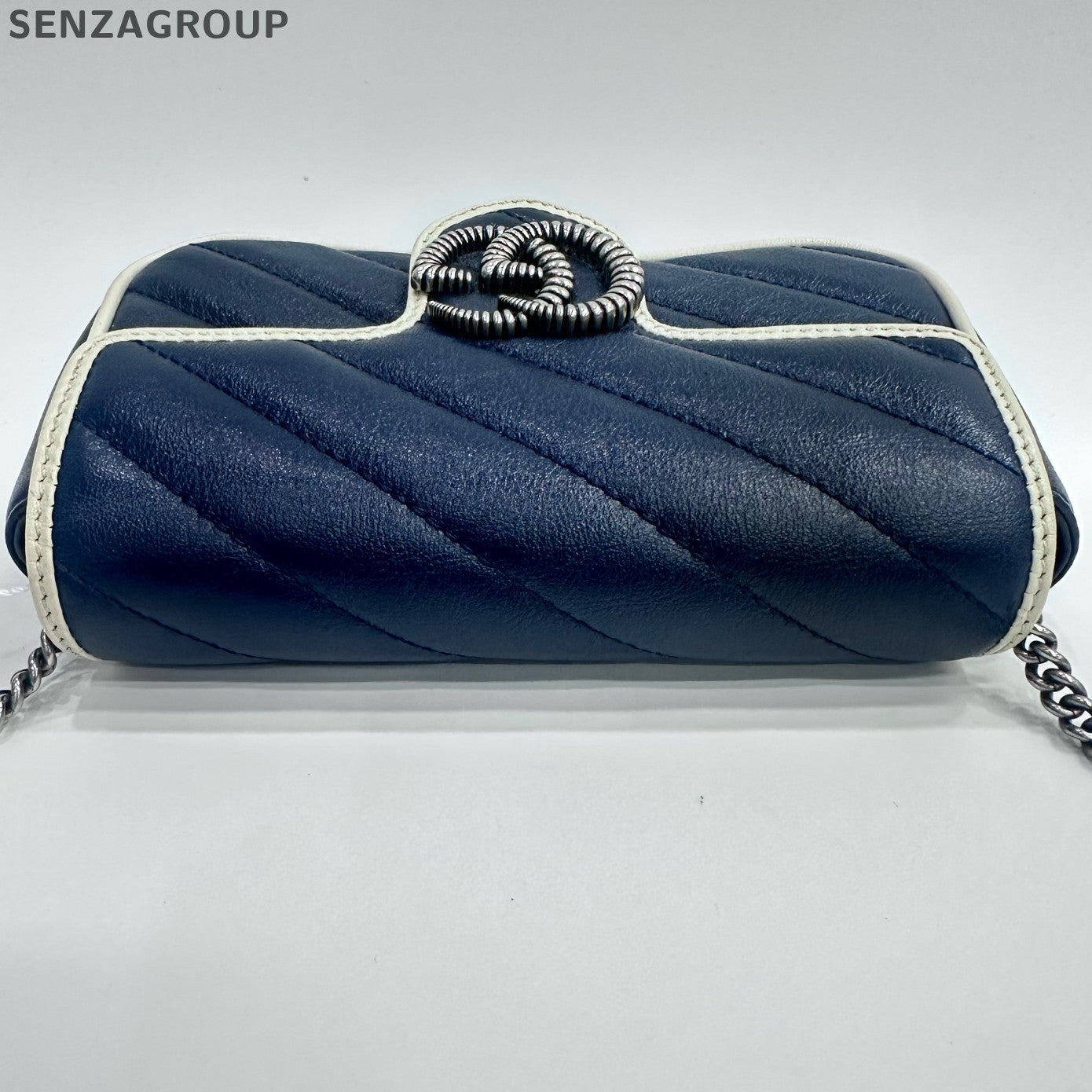 Gucci Marmont Mini Bag Blue White Chain Shoulder Crossbody Classic Women