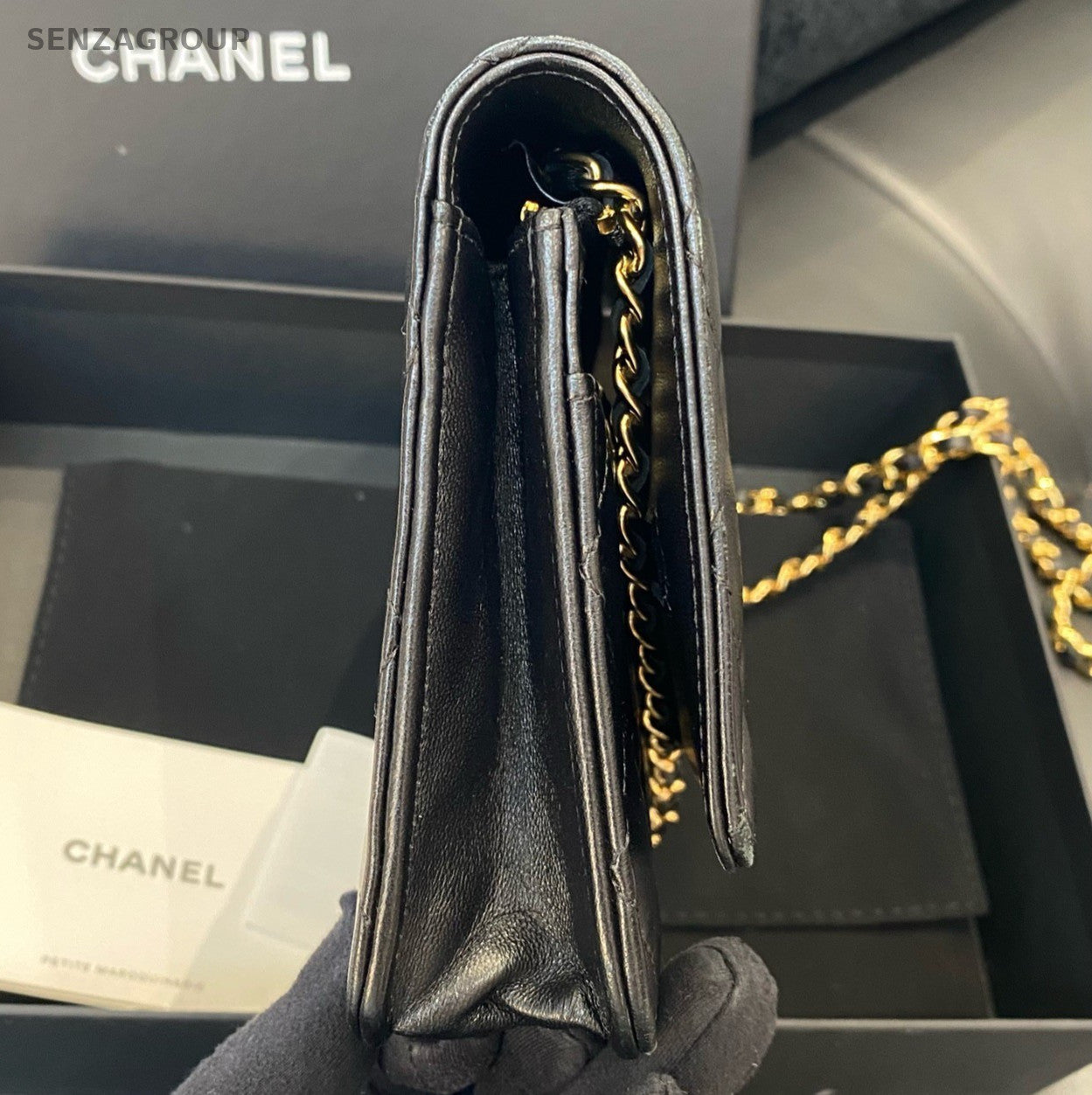 Chanel WOC Chain Diamond Shoulder Bag Crossbody Black Gold Women Classic