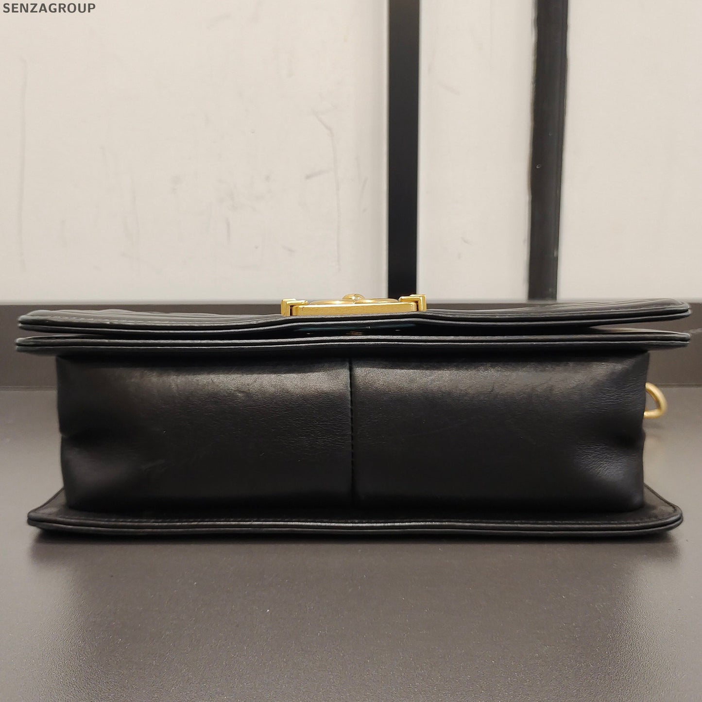 Chanel Le Boy Medium Black Gold Chevron Chain Shoulder Bag Classic