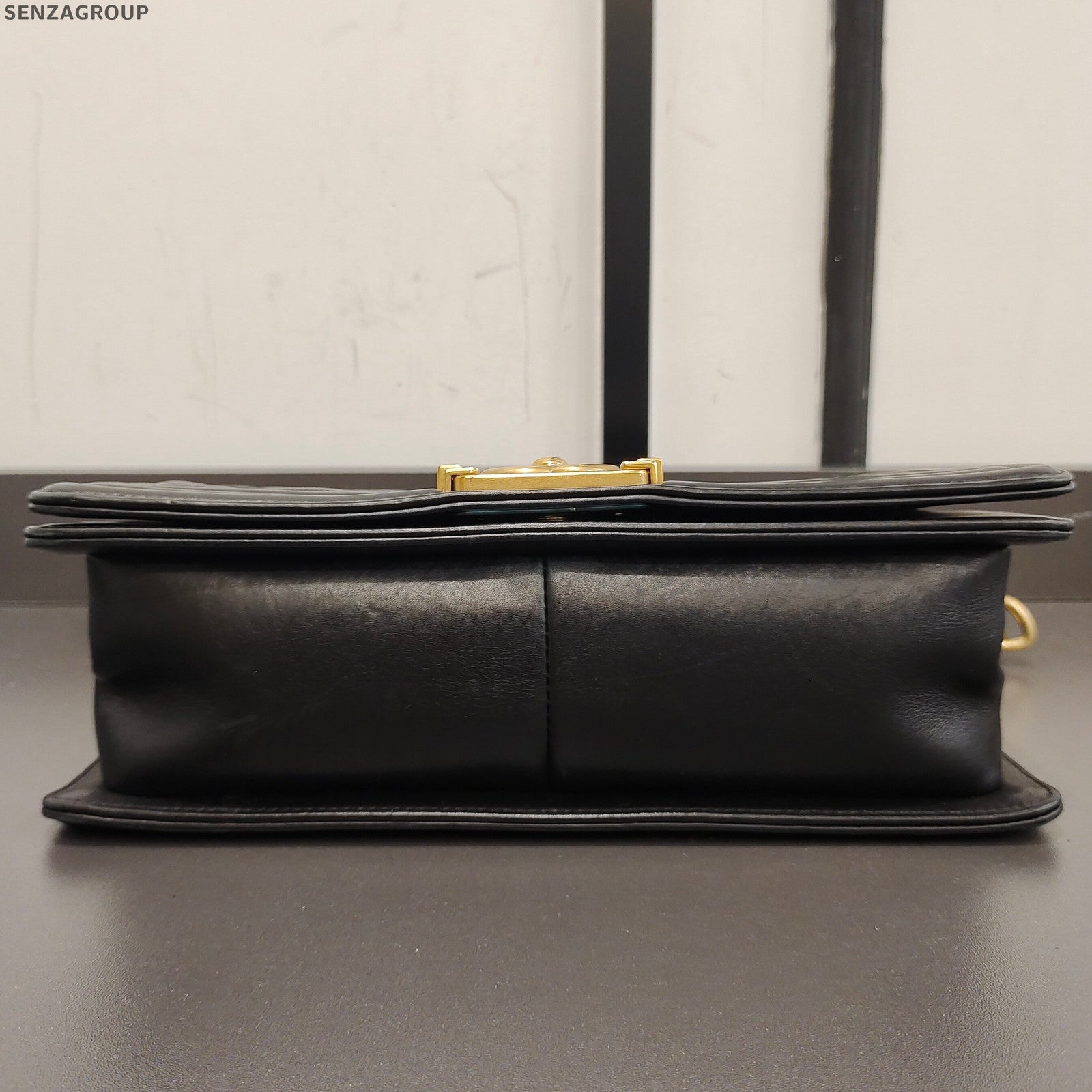 Chanel Le Boy Medium Black Gold Chevron Chain Shoulder Bag Classic