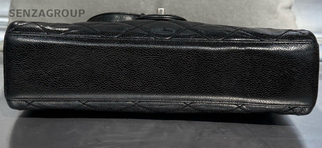 Chanel Classic Flap PM Calfskin Chain Shoulder Bag Black Silver Women Diamond