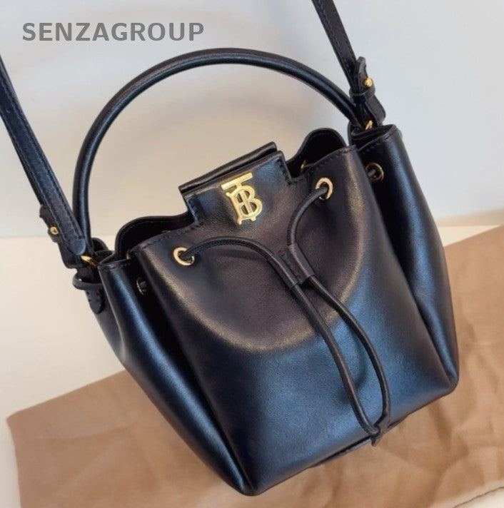 Burberry Classic Logo Bucket mini Top Handle Crossbody bag Black Gold Women