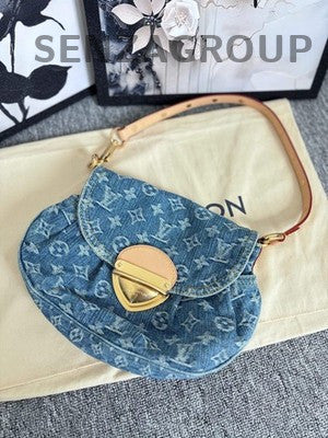 Louis Vuitton Denim Blue Shoulder Bag Gold Hardware Classic Fashion Women