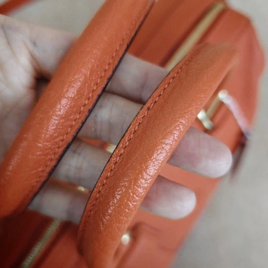 Loewe Vintage Orange Leather Boston Bowling Handbag For Women