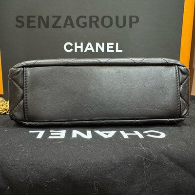 Chanel Classic Flap Quilted Lambskin Chain Shoulder Bag Black Gold