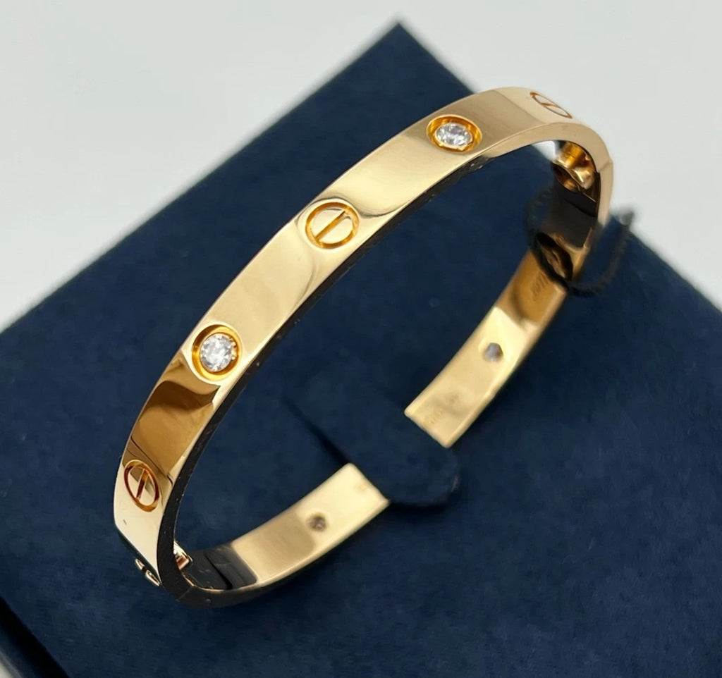 Cartier Love Classic Bangle Bracelet 4 Diamonds 18K Rose Gold Size16