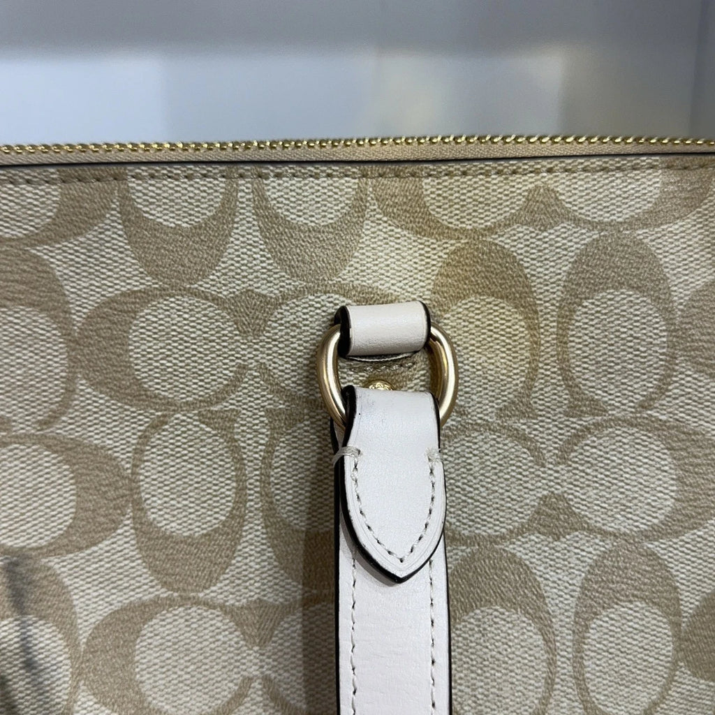 Coach Beige Canvas Monogram Tote Shoulder Handbag For Women
