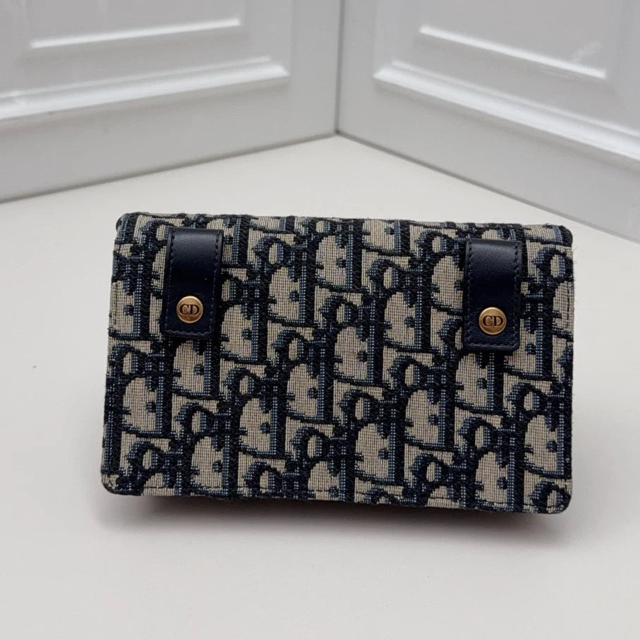 Christian Dior Oblique WOC Chain Shoulder Bag Crossbody Blue Gold Women Classic