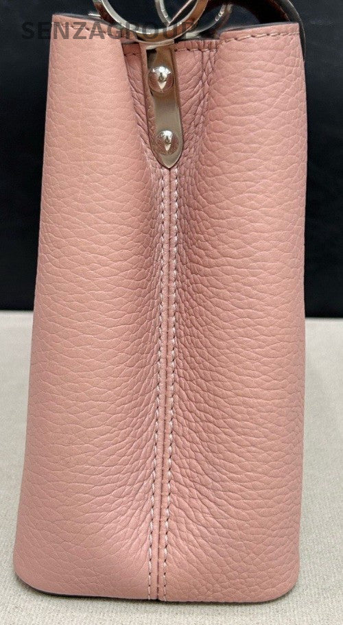 Louis Vuitton Capucines BB Top Handle Bag Crossbody Pink Silver Used Women