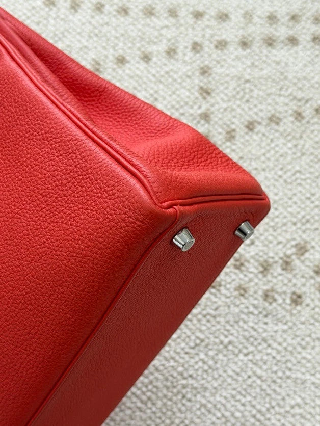 Hermes Kelly28 Togo Top Handle Bag Crossbody Pink Silver Classic Women