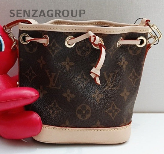 Louis Vuitton Nano Noe Monogram Bucket Top Handle Bag Crossbody Brown Gold Women