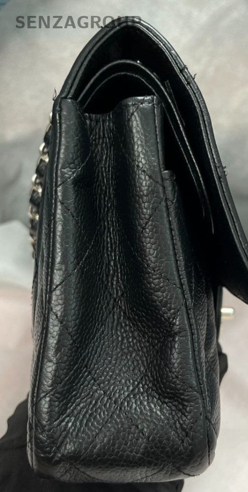 Chanel Classic Flap MM Chain Shoulder Bag Black Silver Used Women Designer