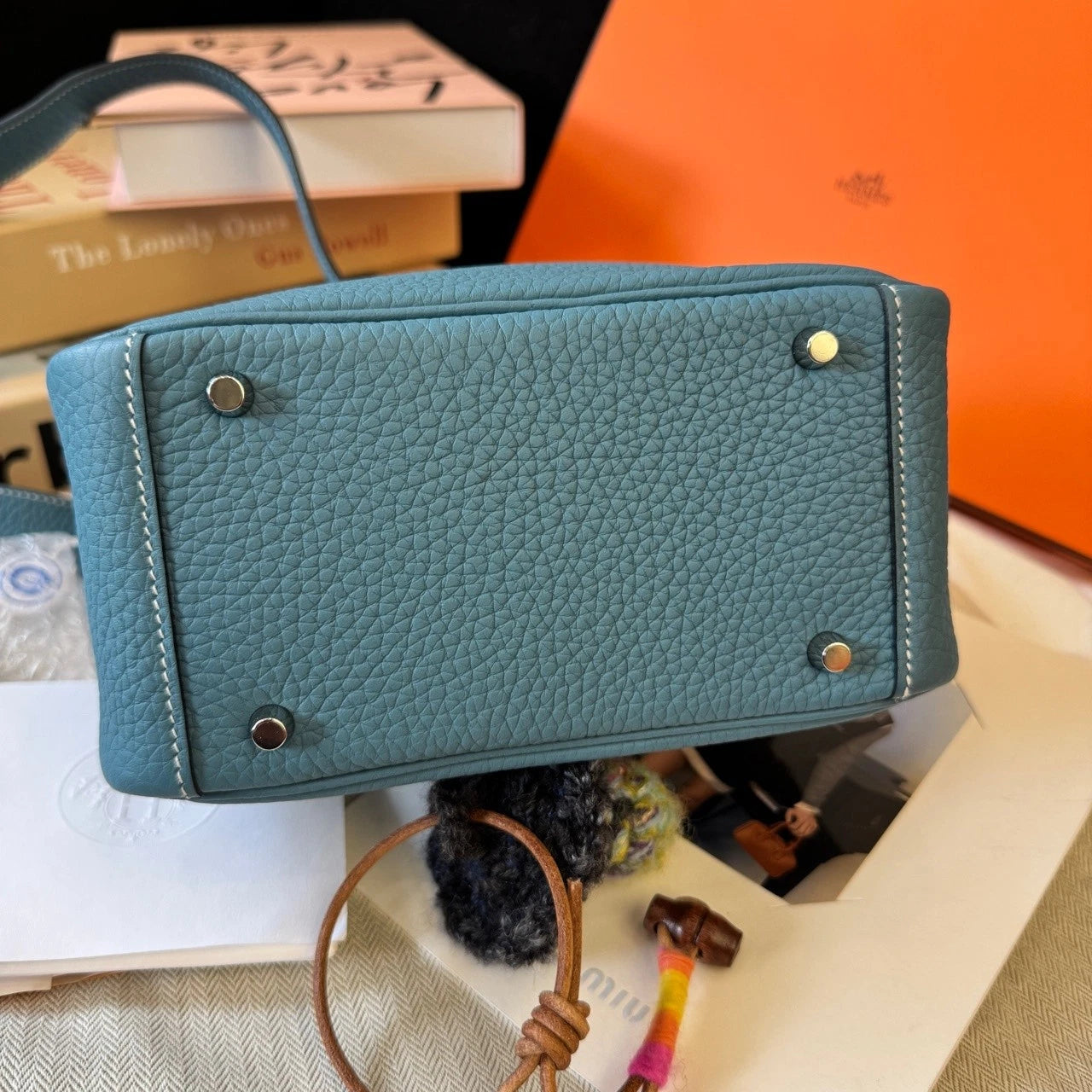 Hermes Mini Lindy Denim Blue Silver Crossbody Bag For Women