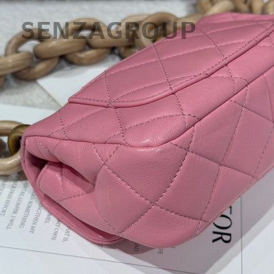 Chanel Pink Gold Lambskin Wood Chain Shoulder Bag - Classic Fashion Women