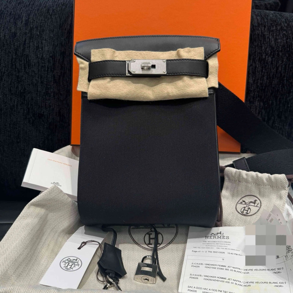Hermes Hac Swift Canvas Shoulder Bag Black Silver Hardware Unisex D