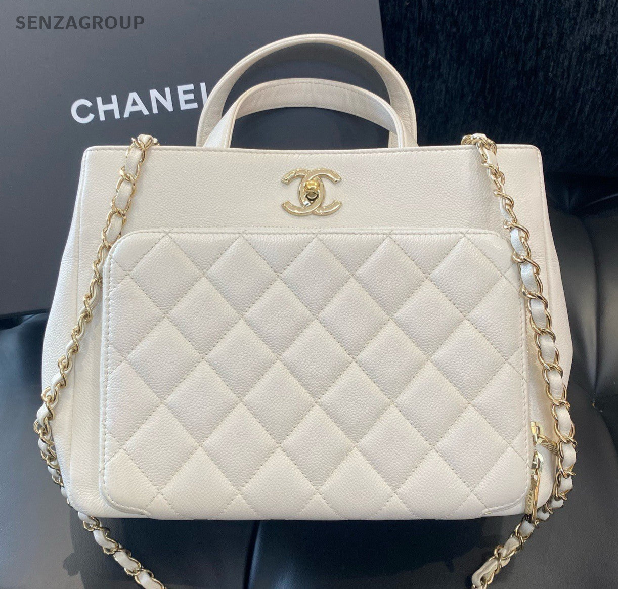 Chanel Business Affinity Calfskin Tote Top Handle Bag Chain Shoulder Bag Women
