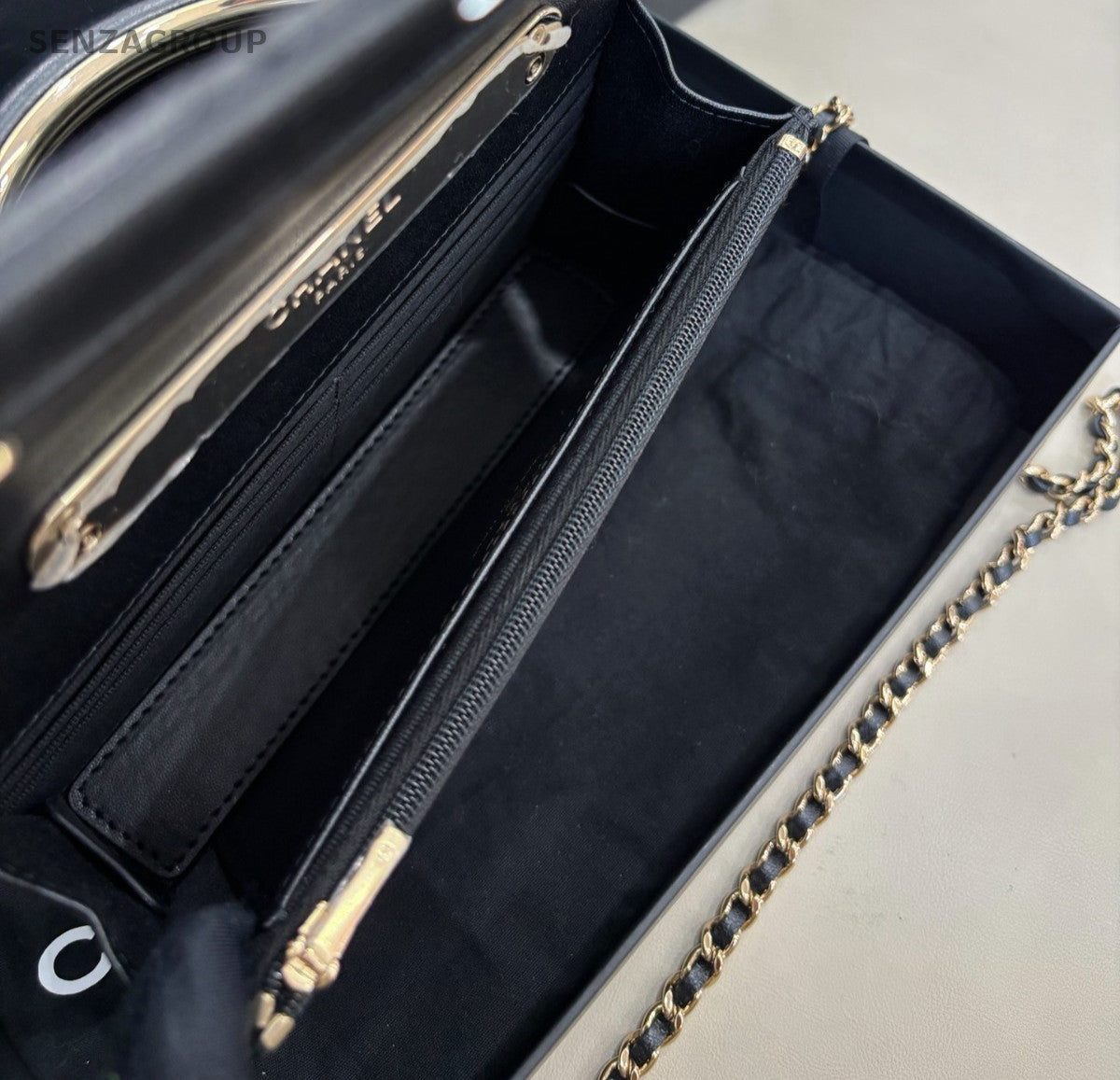 Chanel WOC Diamond Chain Shoulder Bag Crossbody Black Gold Women Classic