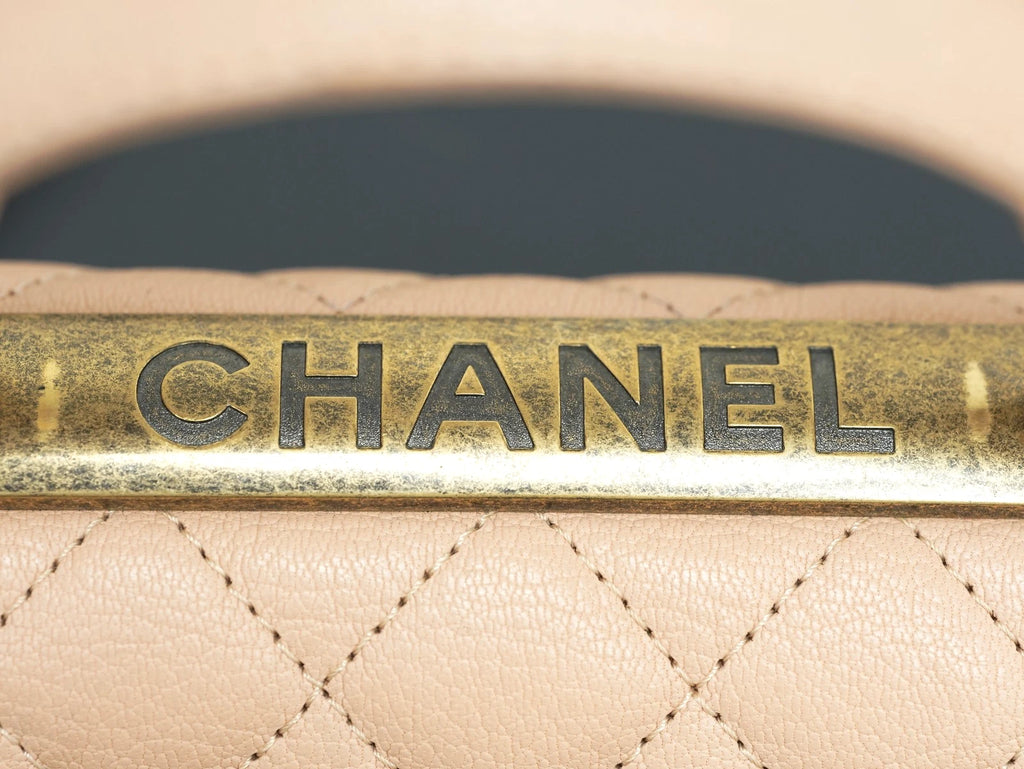 CHANEL Top Handle Diamond pattern Handbag Pink Gold Shoulder Bag - Pre-Owned