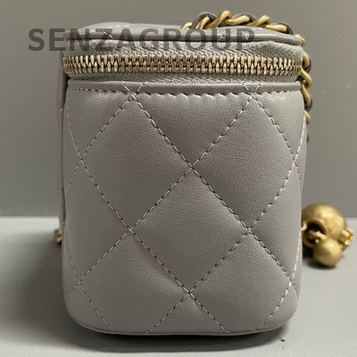 Chanel Grey Lambskin Mini Square Bag with Gold Ball Chain Crossbody