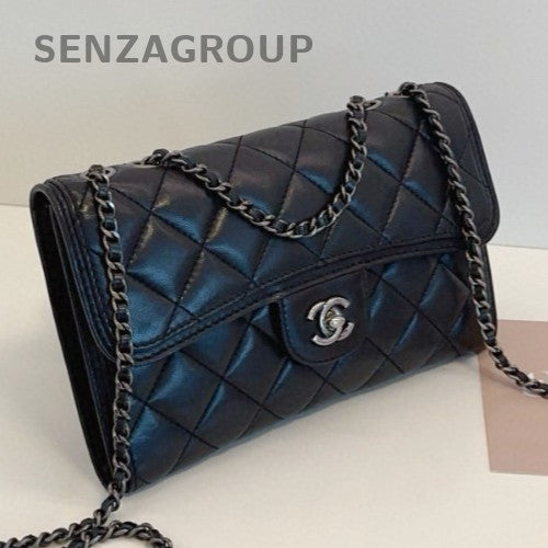 Chanel Classic Flap Chain Diamond Black Silver Shoulder Bag Crossbody Women